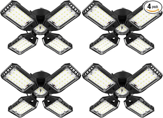 Aoretic LED Garage Lights 4 Pack -120W, 12000LM 6500K Led Shop Light with 4+1 Deformable Panels, Basement Barn Light Garages Ceiling Lights, E26/E27 for Garage, Warehouse, Shop
