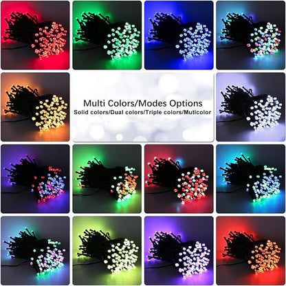 Brizled Color Changing Christmas Lights, 33ft 100 LED RGB Red White Blue Light String with Remote, Dimmable Mini Light String, USB Indoor Decorative Lighting Party Xmas Tree Wreath Year-Round Holiday