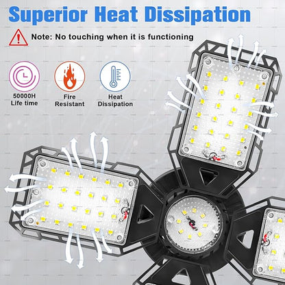 Aoretic LED Garage Lights 4 Pack -120W, 12000LM 6500K Led Shop Light with 4+1 Deformable Panels, Basement Barn Light Garages Ceiling Lights, E26/E27 for Garage, Warehouse, Shop