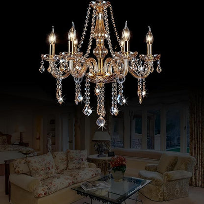 Bagood Champagne 6 Lights K9 Crystal Candle Chandeliers Lighting Modern Pendant Lights Candle Chandelier Lighting Crystal Modern Chandelier for Dining Living Room Bedroom E12 Base, H22 x W23.6 Inch