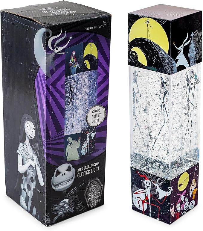 Nightmare Before Christmas Disney The Jack Skellington Glitter Motion Mood Light | Nightstand Table Lamp for Bedroom, Desk | 12 Inches Tall