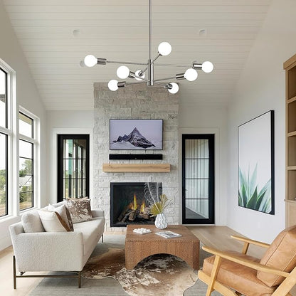 RUIYEY Modern Sputnik Chandeliers Light, 8 Lights Brushed Nickel Dining Room Chandelier Over Table, E26 Mid Century Ceiling Light Fixtures Height Adjustable Hanging Pendant Lighting for Entryway Foyer