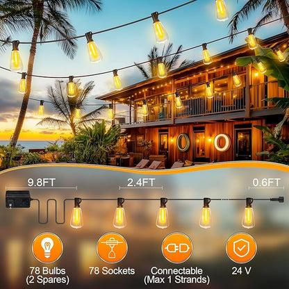 MGVIH Outdoor String Led Patio Lights - 200Ft 60M Outside Waterproof Light ST38 Shatterproof Bulb Connectable Hanging Outdoor Electric Lighting for Backyard Yard Gazebo Porch Party