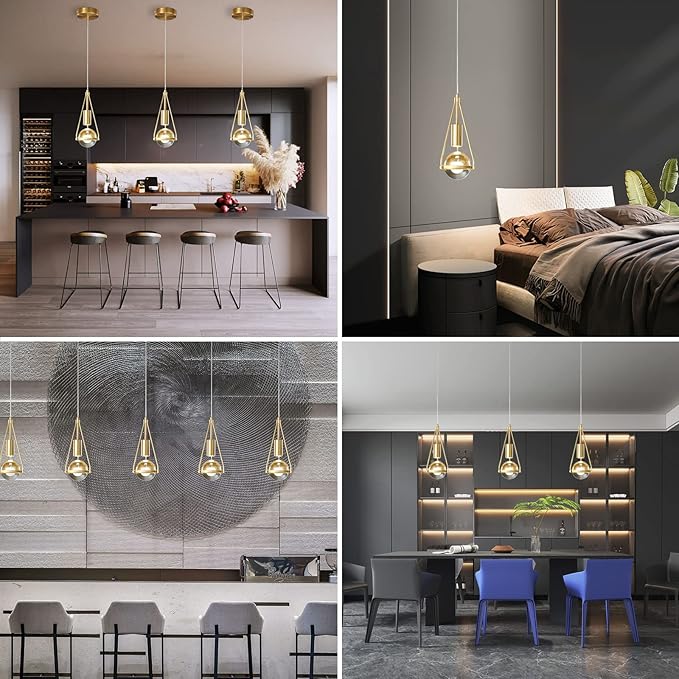 Gold Dandelion Pendant Light in Brushed Brass Finish, 1-Light Mini Globe Modern Crystal Kitchen Island Pendant Lighting Dimmable LED Hanging Ceiling Light Fixture for Bathroom Bedroom