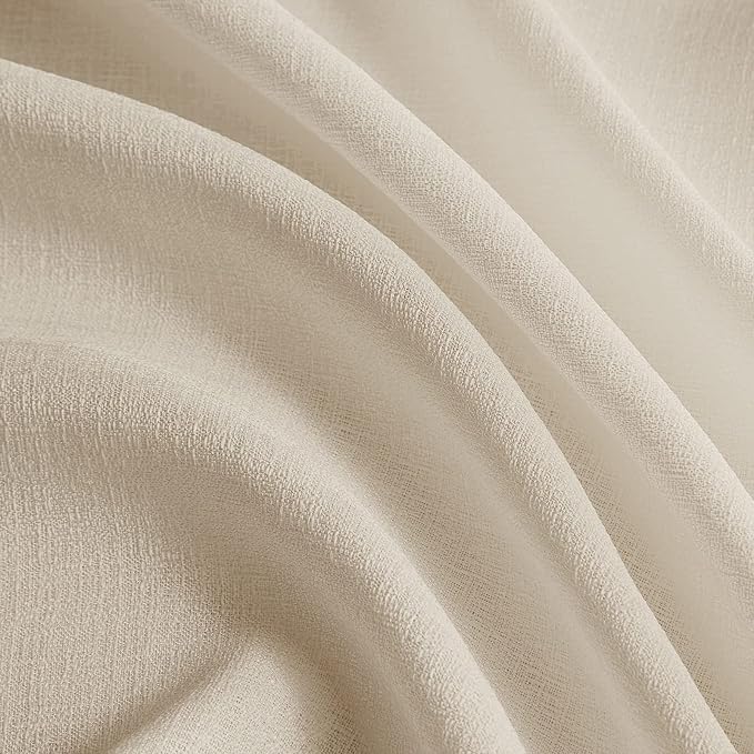 Melodieux Beige Semi Sheer Tier Curtains 45 Inch Length for Kitchen Cafe Bedroom Small Windows, Linen Look Rod Pocket Short Curtain Tiers Voile Drapes, 2 Panels