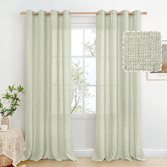 BGment Sage Green Linen Curtains 95 Inch Long for Living Room - Burlap Textured Light Filtering Window Treatments Grommet Sheer Drapes for Farmhouse, 2 Panels, 52 X 95 Inch