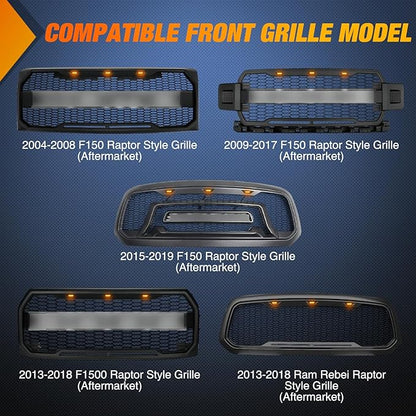 Nilight Front Grille Marker Light 3PCS 4LED Amber LED Lights Smoked Lens Waterproof Compatible with 2004-2019 Ford F-150 Raptor and 2013-2018 Dodge Ram 1500 Aftermarket Grilles