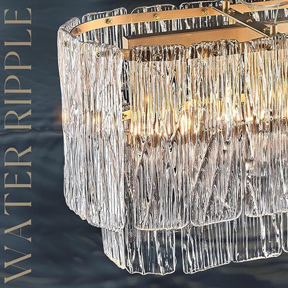 CATINER Gold Rectangle Chandeliers for Dining Room Modern Island Light Crystal Glass 6-Light Chandelier Rectangular Linear Pendant Hanging Ceiling Light Fixture for Kitchen L35.5”