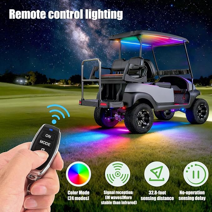 10L0L Golf Cart Underbody Light Kit, Underglow LED Strip for EZGO Club Car Yamaha, 24 Modes Multicolor RGB Music Sync Waterproof, Canopy Lights Optional (6 Pack(4 Underbody and 2 Roof-Fishbone))