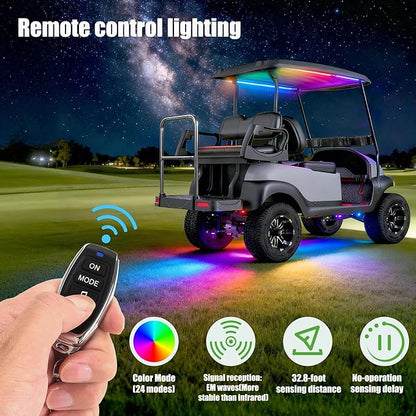 10L0L Golf Cart Underbody Light Kit, Underglow LED Strip for EZGO Club Car Yamaha, 24 Modes Multicolor RGB Music Sync Waterproof, Canopy Lights Optional (6 Pack(4 Underbody and 2 Roof-Fishbone))