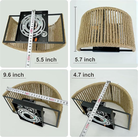 Rattan Wall Sconce Boho Wall Light Fixture Hand Woven Hemp Rope Sconce Lighting for Bedroom, Living Room, Aisle, Porch, Dia 9.7 Inch