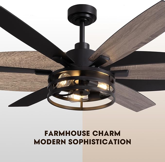 Farmhouse 60 Inch Ceiling Fan with Remote and App Control, Quiet 6-Speed Reversible DC Motor, Black Cage Design for Bedroom, Living Room, Covered Patio