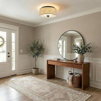 Quoizel Blanche 16" Flush Mount Ceiling Light with Premium Fabric Shade, Matte Black, ETL Damp Rated for Kitchen or Bath