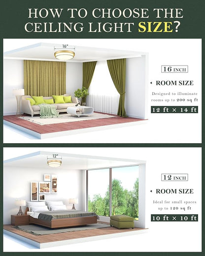 16 inch Flush Mount Light Fixture, 3-Light Modern Ceiling Light with Polished Gold Finish for Hallway Kitchen Laundry Bedroom, CL4822-3W-PG