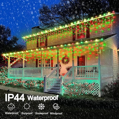33ft Red and Green Christmas Lights, 400 LED Icicle Lights for Outside, Clear Wire Connectable Twinkle Light with 8 Modes Timer Waterproof for House Window Party Tree Holiday Patio Yard Home Decor