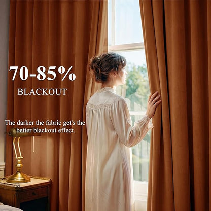 StangH Velvet Curtains 96 inches Long - Burnt Orange Holiday Home Decor Back Tab Blackout Privacy Assured Window Covering for Living Room Sliding Door, W52 x L96, 2 Panels