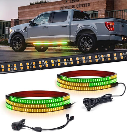 Xprite 2PCS 70 Inch Running Board Lights, 864 LED Emergency Strobe Light Strip, Truck LED Light Strip, Flexible Waterproof Running Board Emergency Lights for Trucks Pickup SUV Jeep – Amber & Green