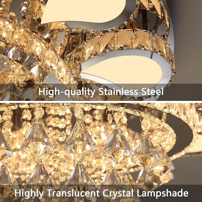 HAIXIANG Chandelier for Living Room Dining Room Modern LED Light Chandeliers Fixtures Remote Dimmbale Lighting Silver Crystal Lights