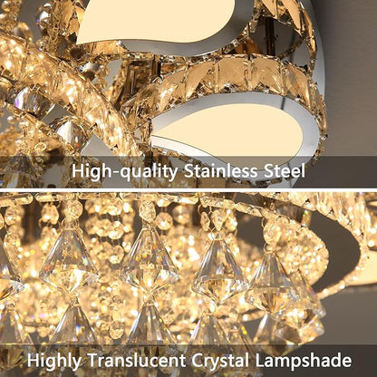 HAIXIANG Chandelier for Living Room Dining Room Modern LED Light Chandeliers Fixtures Remote Dimmbale Lighting Silver Crystal Lights
