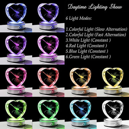Qianwei Dragonfly Gifts for Women 3D Crystal Heart - Laser Dragonfly Decor Glass Animals Gifts Figurines Statue Stuff for Room Decorations Night Light