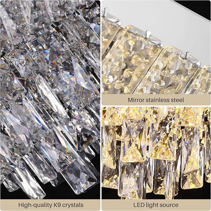 Miuyhji Elegant LED Crystal Raindrop Ceiling Light,18in Square Flush Mount Chandelier with Remote for Living Room Kitchen Island Bedroom Hallway Entryway Foyer (Dimmable)