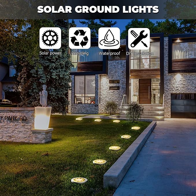DUUDO 4.6in Solar Lights Outdoor Waterproof 10Pack, Solar Garden Lights Pathway Light Bright In-Ground Light Landscape Lighting Outdoor Garden Decor for Yard, Patio, Driveway, Walkway Warm Light