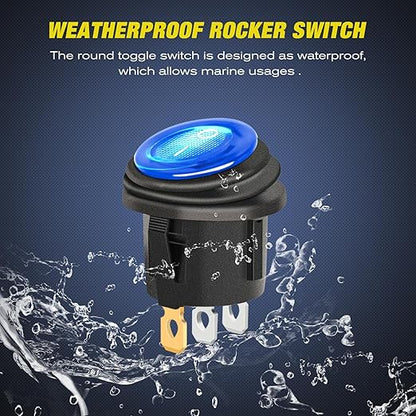 Nilight 3 Gang Rocker Switch Panel 12V Waterproof On-Off Toggle Switches with Blue LED Light Three Pin for Automotive Lights Marine Boat Car Camper Truck Vehicles