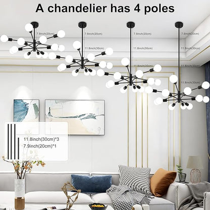 Sputnik Chandelier, Black Modern Chandeliers, Mid Century Ceiling Lighting Fixture for Living Room, Kitchen, Bedroom, Dining Room, Farmhouse (12-Light)
