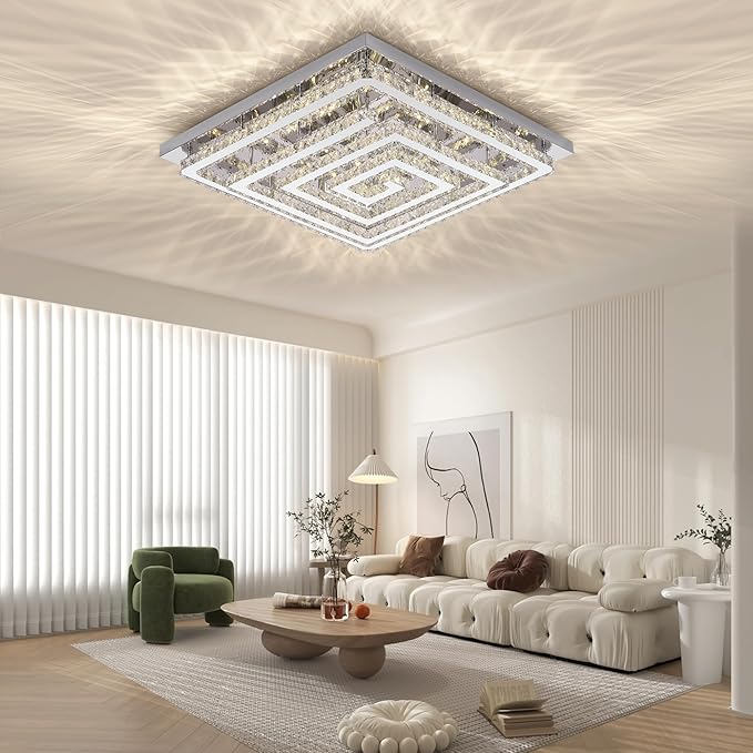 43 inch Crystal Chandelier with Remote/APP Control, 3 Color Temperature Light Fixture & Brightness Adjustable, Modern Flush Mount LED Ceiling Light Fixture for Living Room Kitchen Hallway Dining Room