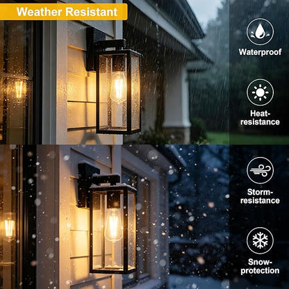 Kalium Porch Lights Outdoor Wall Light Fixture 2pcs, Matte Black, Wall Sconce 12.4 in, Toughened Frame, Clear Glass Shade, Waterproof Lanterns, for Patio, Exterior, Front, Door, Entryway