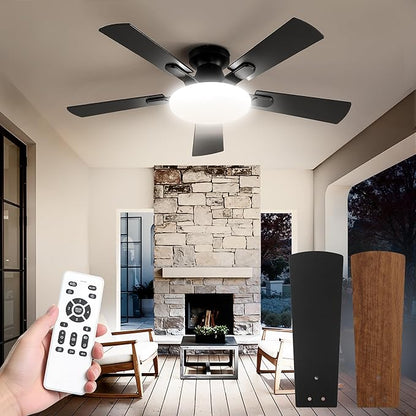 42 Inch Ceiling Fan with Lights and Remote, 30W 12" LED Panel Flush Mount Ceiling Fan, 6-Speed Quiet DC Motor Modern Low Profile Ceiling Fan with Reversible Blades for Bedroom, Bedroom, Patio
