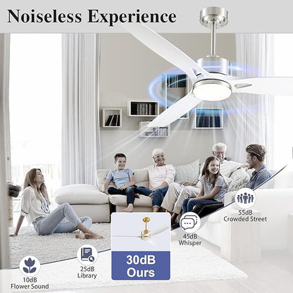 DIAMONDFORGE 52 Inch Ceiling Fans with Lights and Remote Control - Outdoor Indoor Flush Mount Low Profile Silver White Ceiling Fans for Living Room,Bedroom,Patio