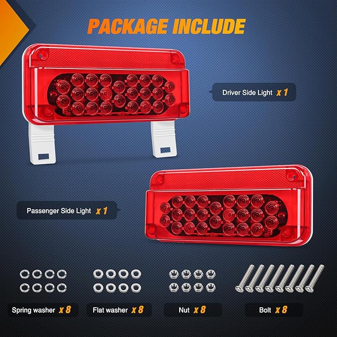 Nilight RV Tail Light 2PCS 54 LED White License Plate Lights Red Running Stop Brake Turn Signals Surface Mount Waterproof Taillights for Camper Van Caravan