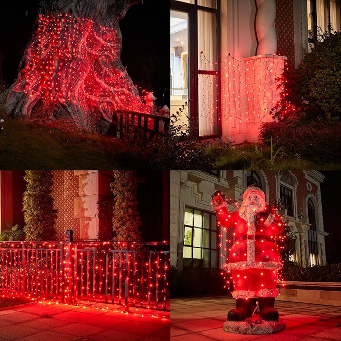 Dirnun Led Christmas Net Lights Red Outdoor Christmas Lights 160LED 5ftx7ft, Waterproof Outdoor Indoor Fairy Mesh Net Light for Xmas Party, Yard, Patio, Trees, Shrubs, Bushes Decorations