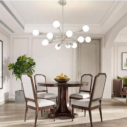 Sputnik Chandelier Modern Brushed Nickel Chandeliers 12-Light Mid Century Ceiling Lighting Fixture for Living Room, Kitchen, Bedroom, Dining Room, and Farmhouse