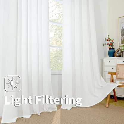 BGment White Sheer Linen Curtains for Living Room - 72 Inch Long Burlap Textured Light Filtering Window Treatments Grommet Drapes for Farmhouse, 2 Panels, 52 x 72 Inch