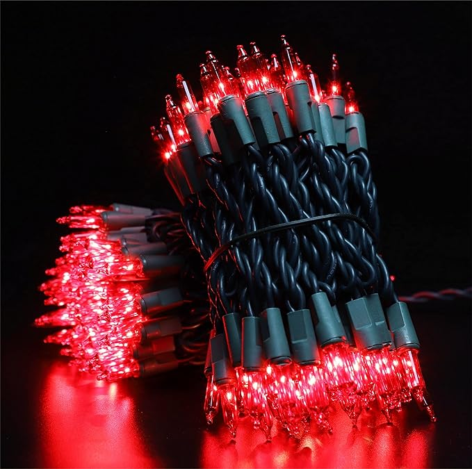 Green Wire,RED Incandescent Bulb 300 Mini String Lights for Indoor Christmas Tree Garland Birthday Wedding Party Festival Decoration
