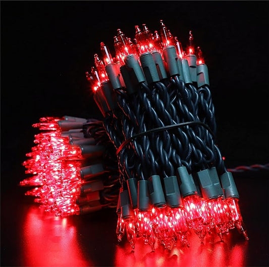 Green Wire,RED Incandescent Bulb 300 Mini String Lights for Indoor Christmas Tree Garland Birthday Wedding Party Festival Decoration