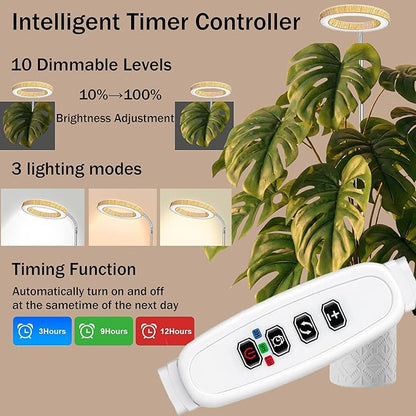 Grow Lights for Indoor Plants Full Spectrum,6.3" LED Wood Grain Plant Grow Light, 9.8-65in Height Adjustable Plant Lights Growing Lamp with Auto Timer 3H/9H/12H,10 Dimmable Levels (Wood Grain 1 Pack)