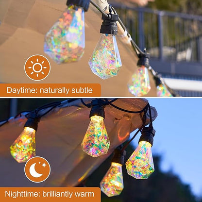 Outdoor String Lights, 50FT 20 LED Iridescent Holographic Bulbs, Waterproof Patio Lights with Remote Control, Shatterproof Connectable Lights for Backyard, Porch, Garden, and Party