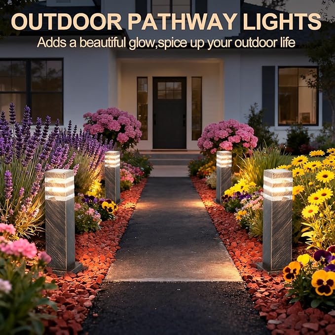SLAWA 15In Pathway Lights Bronze E26 Outdoor Landscape Path Lights Die-Casted Aluminum Walkway Lights Modern Landscape Sideway Lighting IP65 Waterproof Patio Porch Exterior Floor Lamp with Bulbs