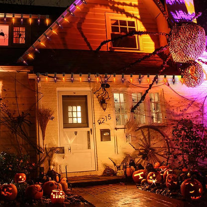 27.78 FT Halloween Ligths, C7 Clear Orange and Purple Flickering Flame String Lights Outdoor, E12 Screw Base, Flame String Lights for Fall Decor Halloween Decorations Outdoor Indoor Home Patio Party