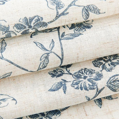 jinchan Floral Kitchen Curtains 54 Inch Linen Tier Curtains Farmhouse Cafe Half Window Drapes for Small Windows Light Filtering Blue on Beige for Living Room Bathroom Back Tab 2 Panels