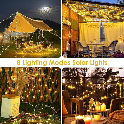 Extra-Long Solar String Lights for Outside, 4 Pack 400LED Solar Fairy Lights Outdoor Waterproof, Copper Wire with 8 Modes Solar Twinkle Lights for Tree Garden Party Patio Xmas Decor (Warm White)