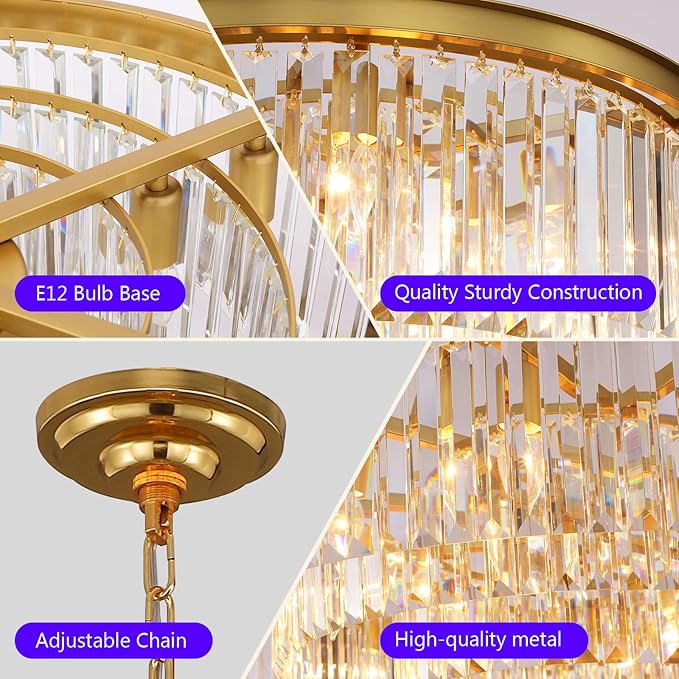 Copper Crystal Chandeliers Modern Contemporary Ceiling Lights Fixtures Mini Chandelier 3-Tier 8 Lights Pendant Lighting Dining Room Living Room Chandelier D22(Copper)