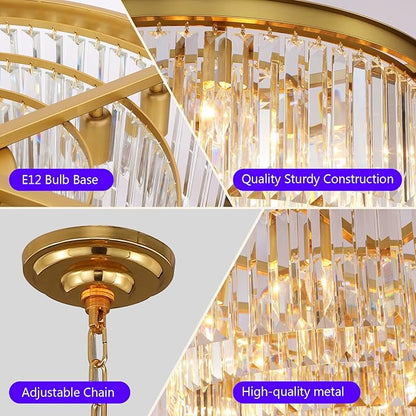 Copper Crystal Chandeliers Modern Contemporary Ceiling Lights Fixtures Mini Chandelier 3-Tier 8 Lights Pendant Lighting Dining Room Living Room Chandelier D22(Copper)