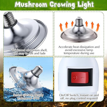 Meonum 2 Pack Hanging Mushroom Grow Light, E27 LED Grow Lamp for Indoor Plants, Decorative 6000K Blue & 5000K White Spectrum, 4.9FT Cord with Switch, Unique Mushroom Plant Light