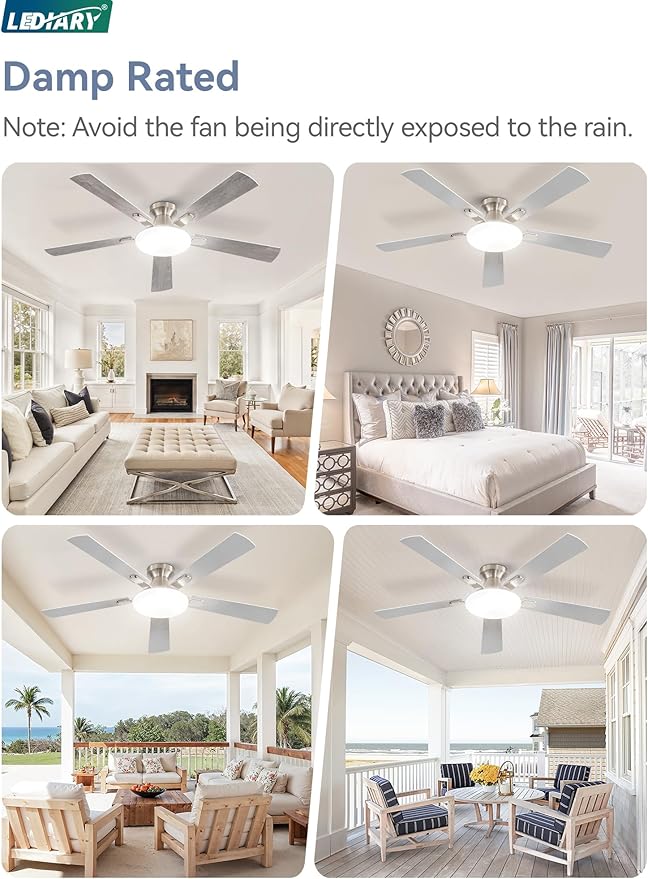 52 Inch Ceiling Fan with Lights and Remote, 30W 12" LED Panel Flush Mount Ceiling Fan, 6-Speed Quiet DC Motor Modern Low Profile Ceiling Fan with Reversible Blades for Bedroom, Living Room, Patio
