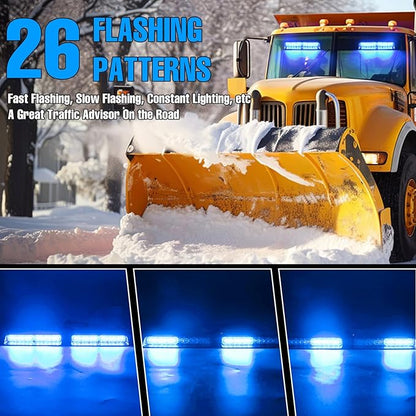 2-in-1 Blue LED Warning Dash Windshield Strobe Lights, 26 Modes 12/24V Emergency Traffic Advisor 2 x 8.4 Inch Car Front/Rear Dash Windshield Strobe for Trucks Vehicles Snow Plow