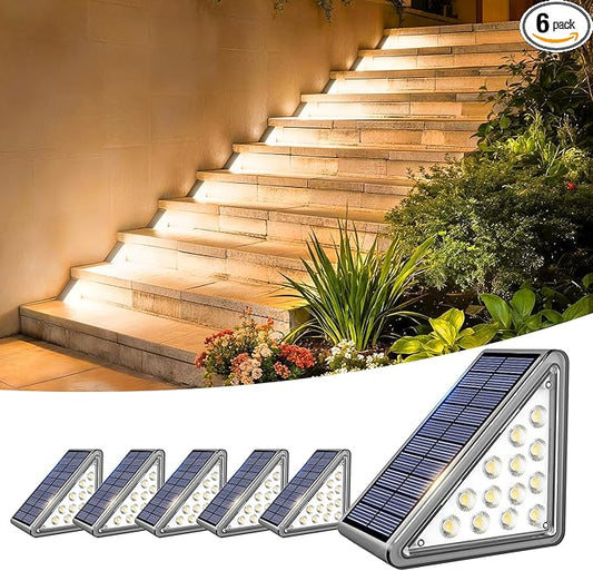 Solar Step Lights Outdoor Waterproof IP65,Warm White Solar Stair Lights, Outdoor Light Decor for Stair, Deck, Step, Porch and Outside Patio, 6 Pack